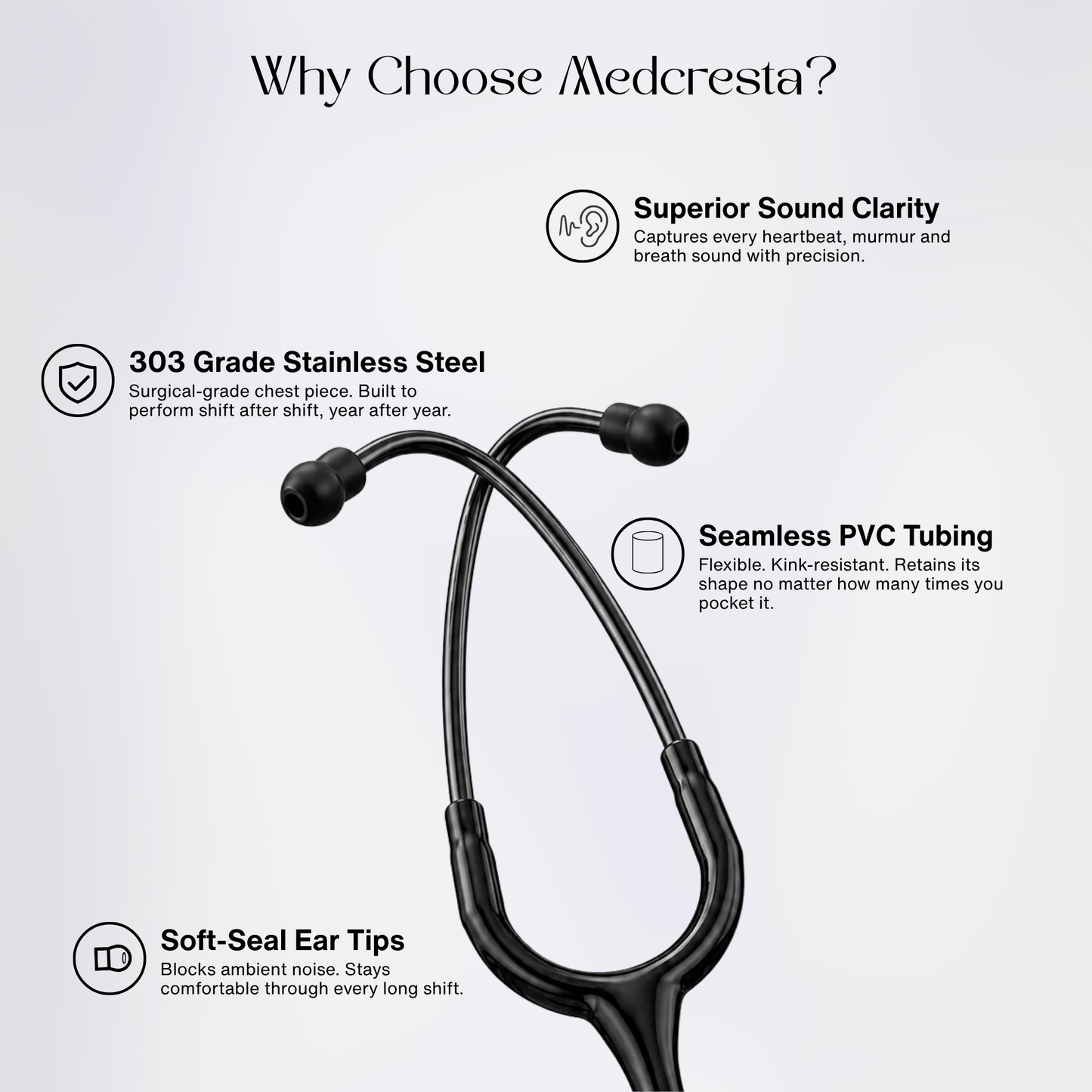 MedCresta Titanium Light Stethoscope + Free Thermometer