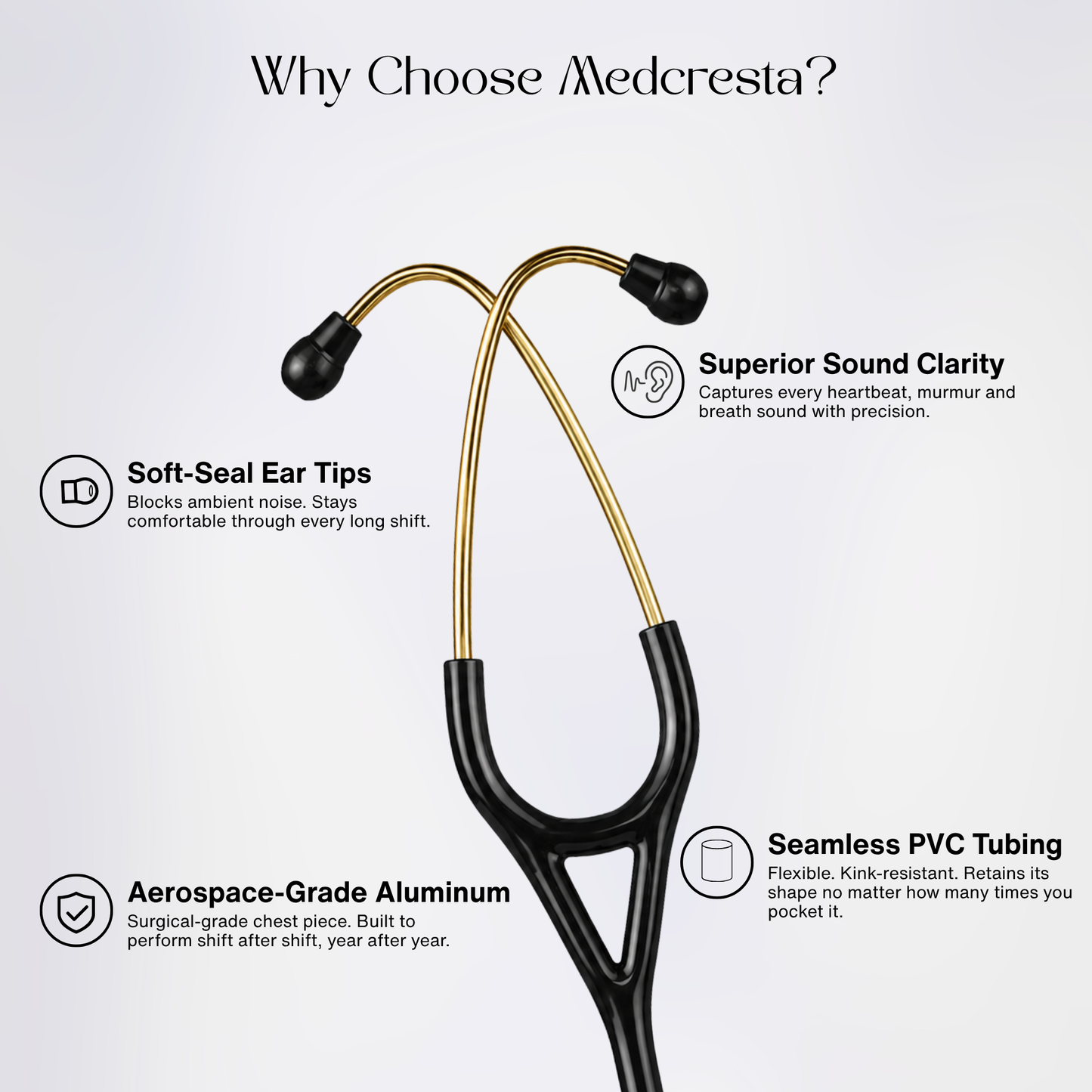 MedCresta Gold Reserve Stethoscope | Premium Dual-Head, Gold Finish