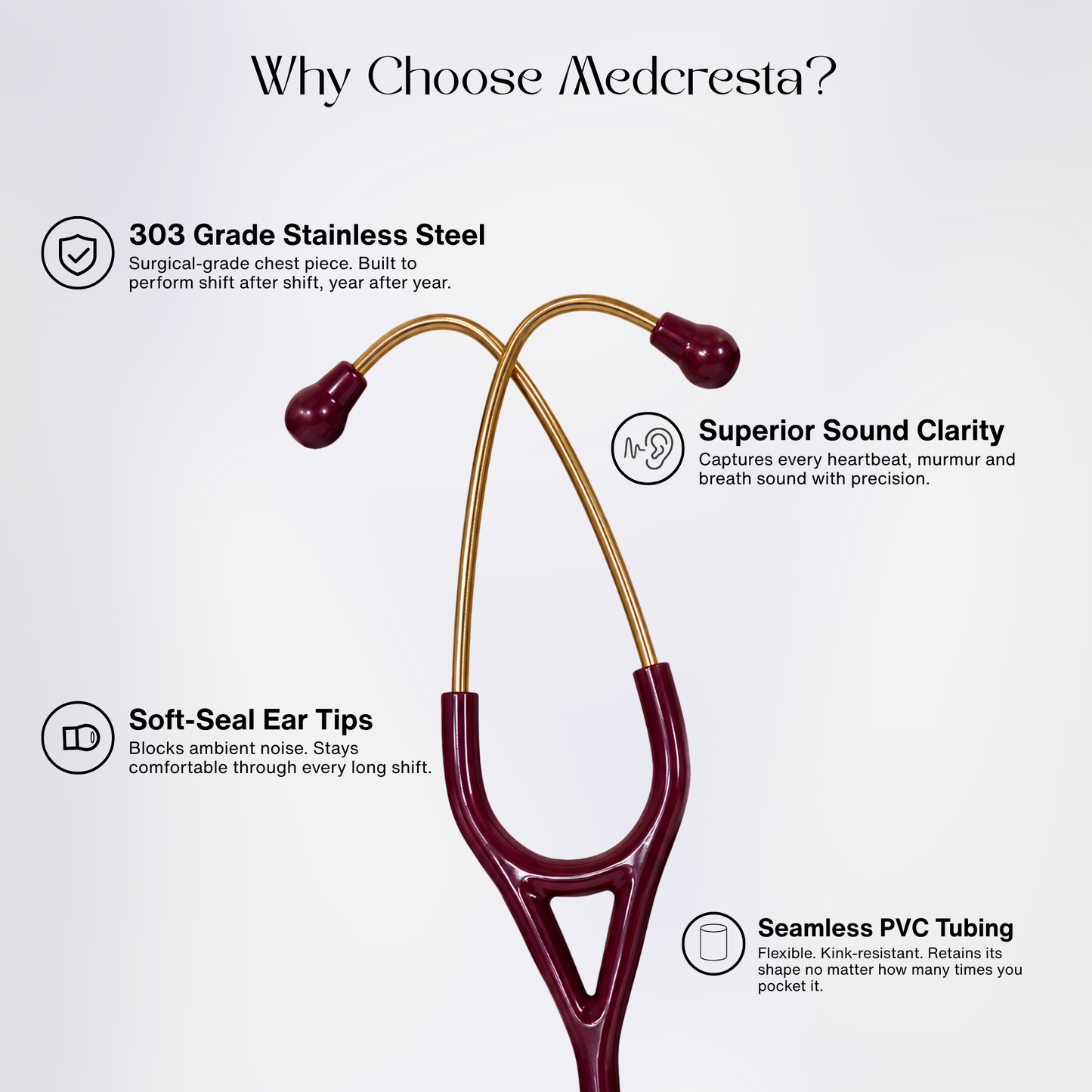 MedCresta Gold Reserve Stethoscope | Premium Dual-Head, Gold Finish