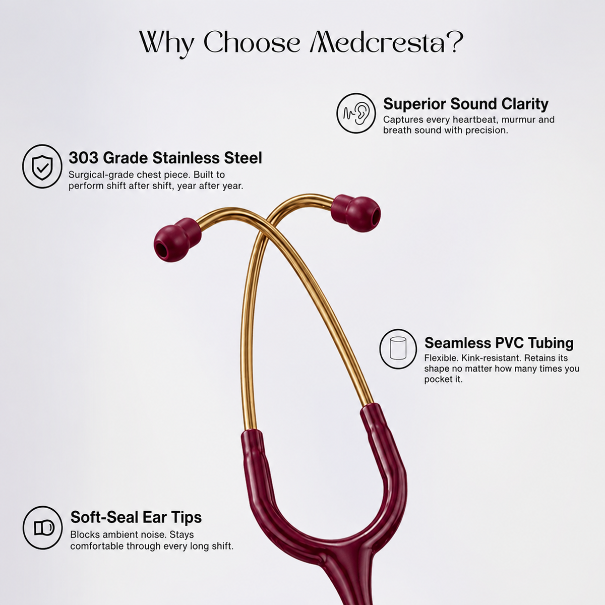 MedCresta Gold Reserve Stethoscope | Premium Dual-Head, Gold Finish
