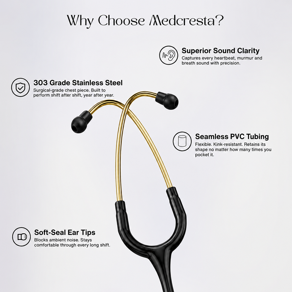 MedCresta Gold Reserve Stethoscope | Premium Dual-Head, Gold Finish