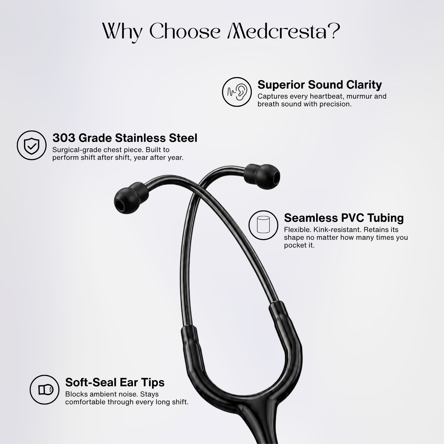 MedCresta Midnight Gold — Premium Dual-Head Stethoscope Black