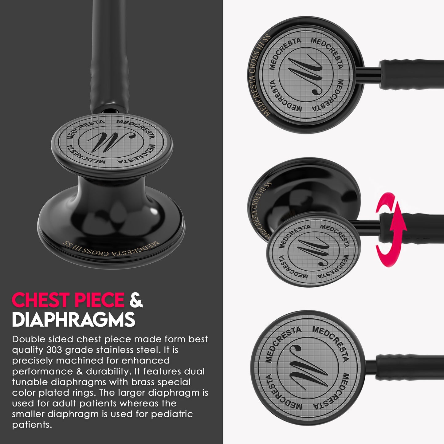 Medcretsa Cross ||  STAINLESS STEEL STETHOSCOPE - BLACK EDITION