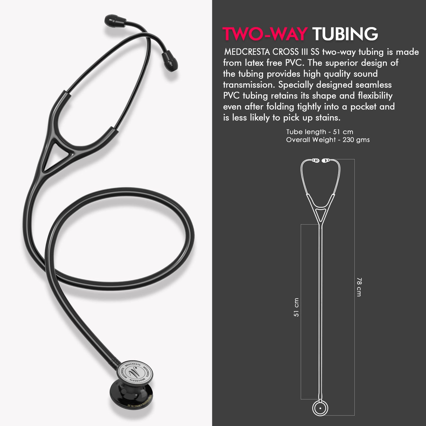 Medcretsa Cross ||  STAINLESS STEEL STETHOSCOPE - BLACK EDITION