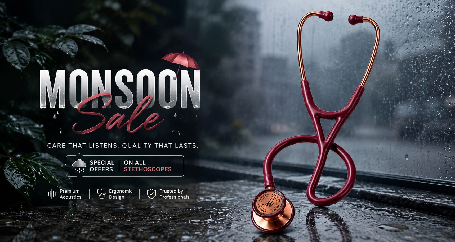 Monsoon Sale - special offers on all Medcresta stethoscopes. Care that listens, quality that lasts.